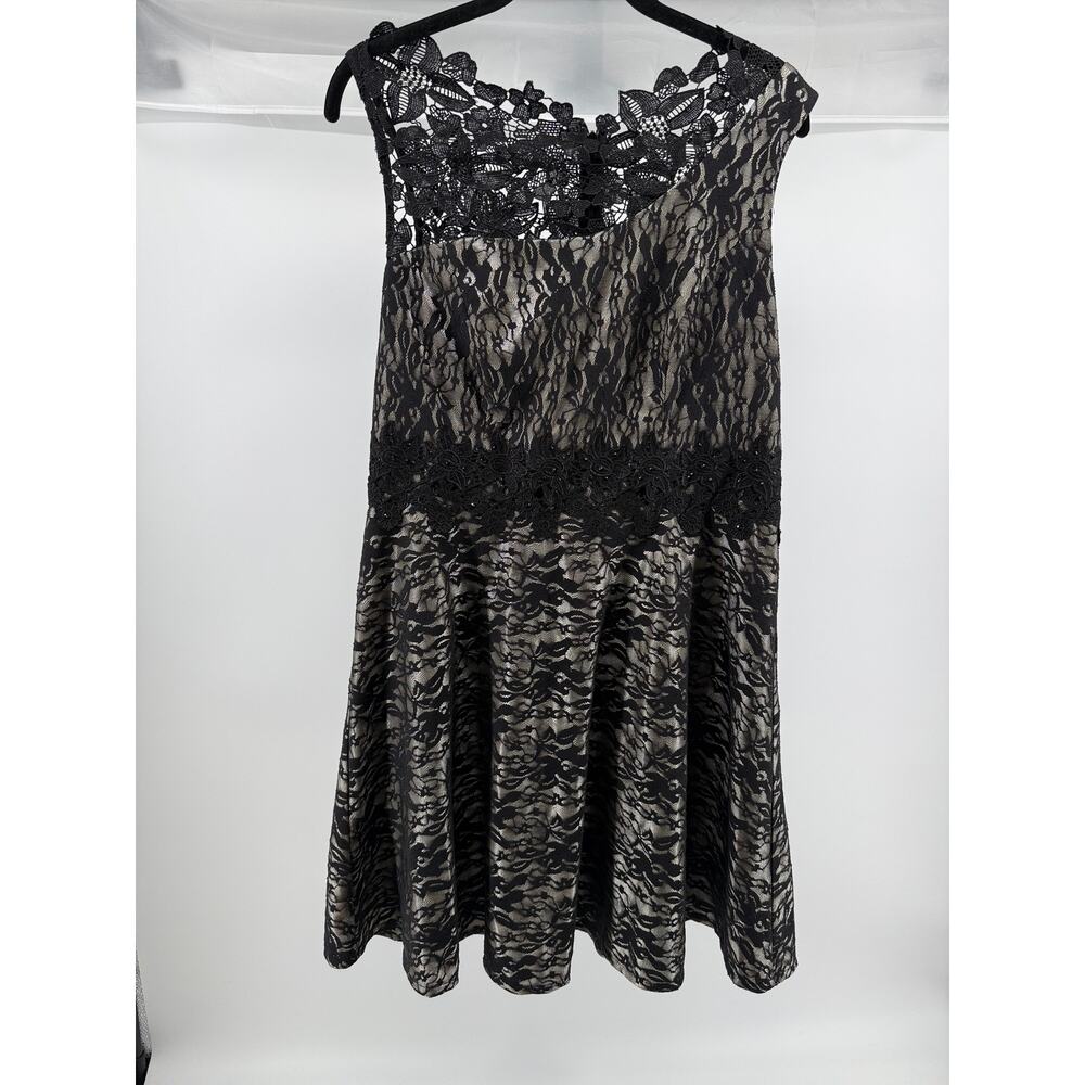Black Lace Cocktail Party Dress Floral Applique Fit Flare Goth Romantic 12